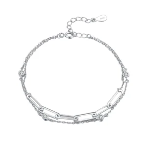 Luxury Round Zirconia Adjustable Chain Bracelet 925 Sterling Silver