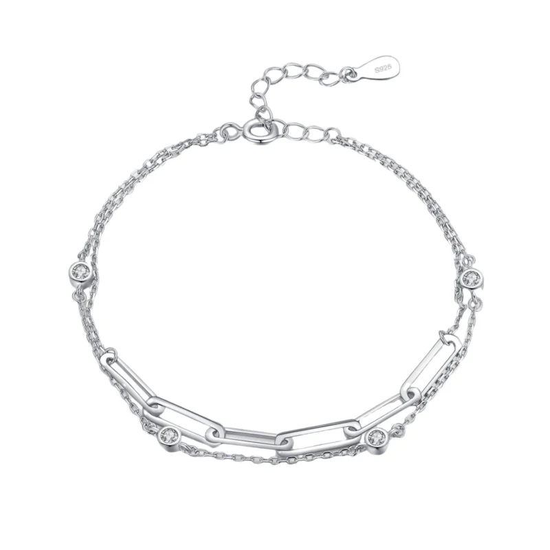Luxury Round Zirconia Adjustable Chain Bracelet 925 Sterling Silver