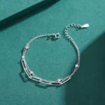 Luxury Round Zirconia Adjustable Chain Bracelet 925 Sterling Silver