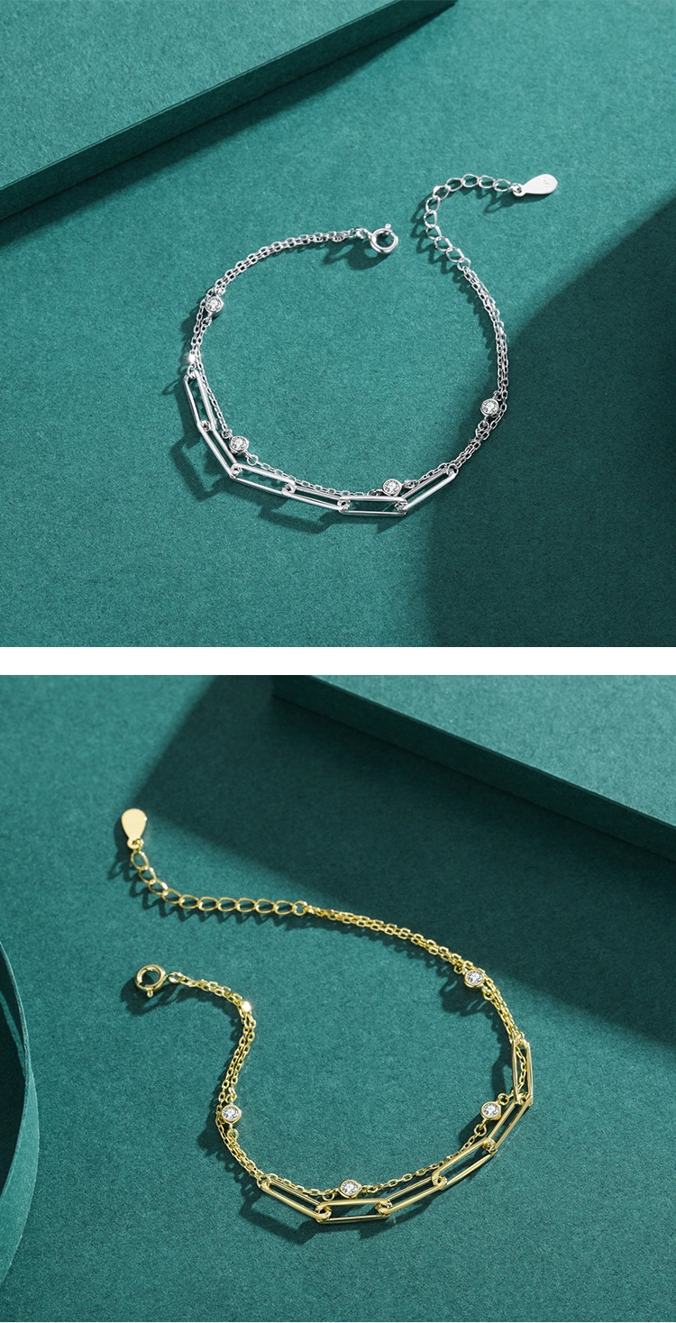Luxury Round Zirconia Adjustable Chain Bracelet 925 Sterling Silver