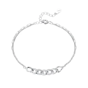 Chain Shape Bilayer Bracelet Charm Shiny CZ Bracelet 925 Sterling Silver
