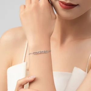 Chain Shape Bilayer Bracelet Charm Shiny CZ Bracelet 925 Sterling Silver