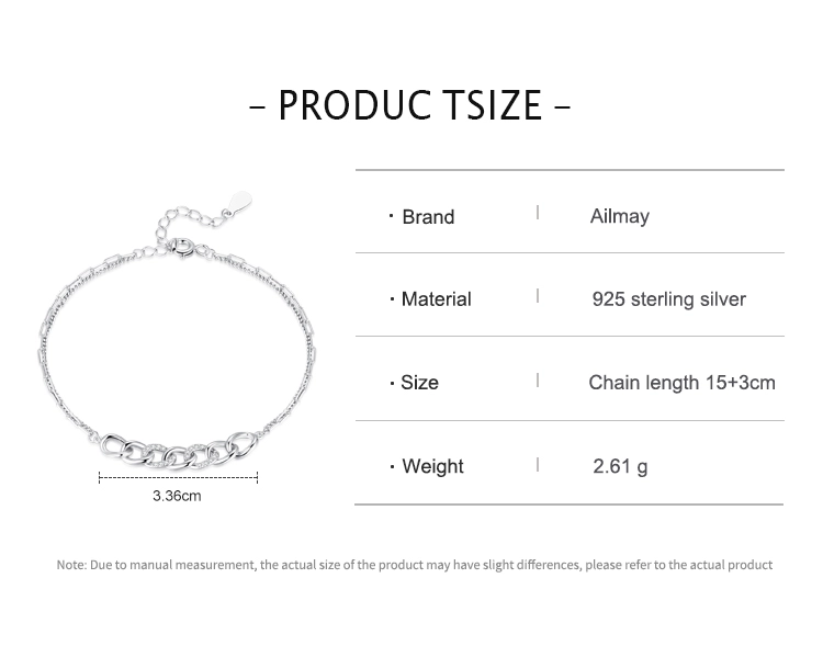 Chain Shape Bilayer Bracelet Charm Shiny CZ Bracelet 925 Sterling Silver
