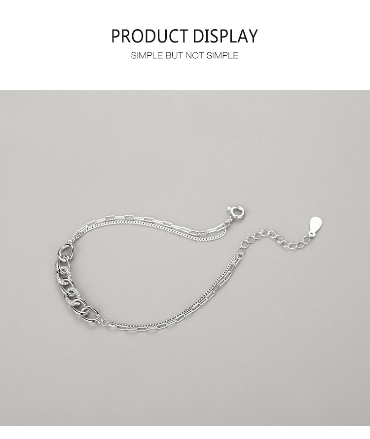 Chain Shape Bilayer Bracelet Charm Shiny CZ Bracelet 925 Sterling Silver