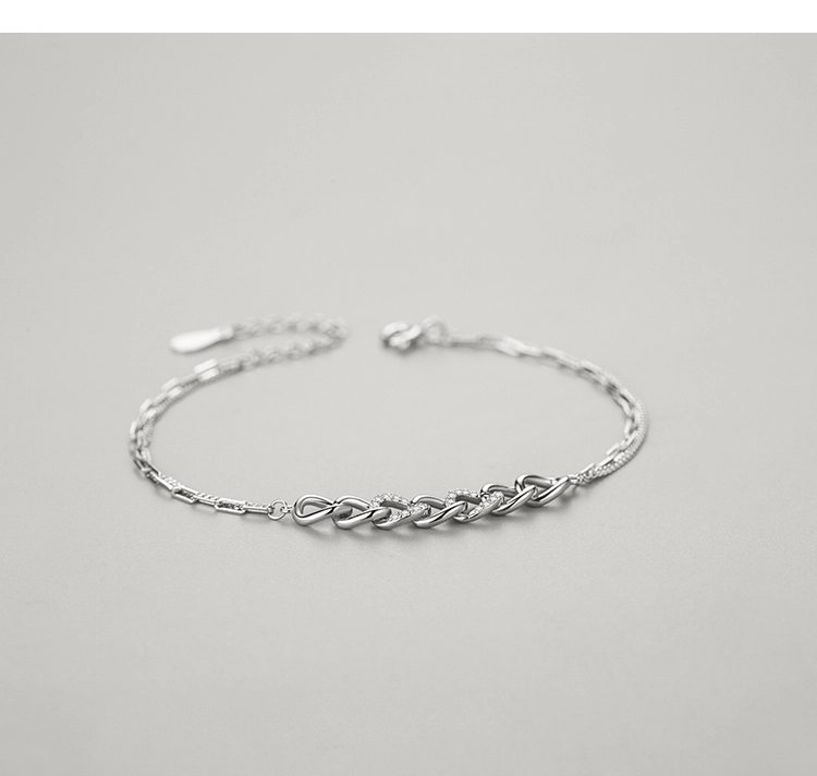 Chain Shape Bilayer Bracelet Charm Shiny CZ Bracelet 925 Sterling Silver
