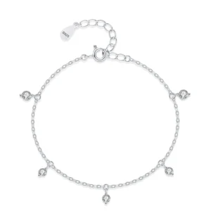 Round Shiny Zircon Pendant Link Bracelet 925 Sterling Silver