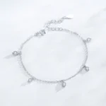 Round Shiny Zircon Pendant Link Bracelet 925 Sterling Silver
