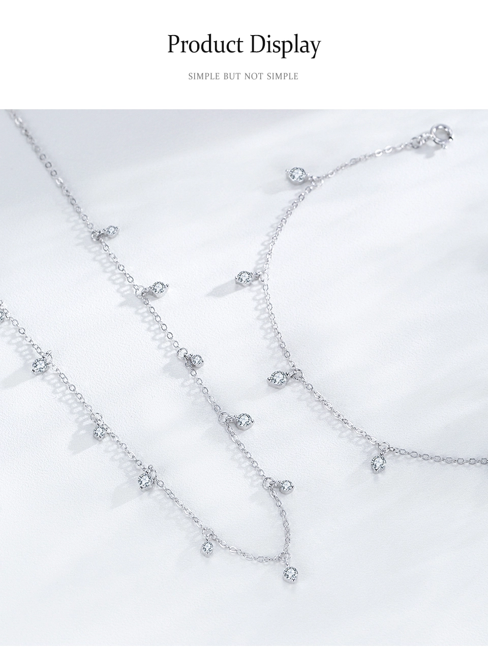 Round Shiny Zircon Pendant Link Bracelet 925 Sterling Silver