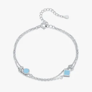Vintage Turquoise Bracelet Shiny Zircon Link Chain Bracelet 925 Sterling Silver