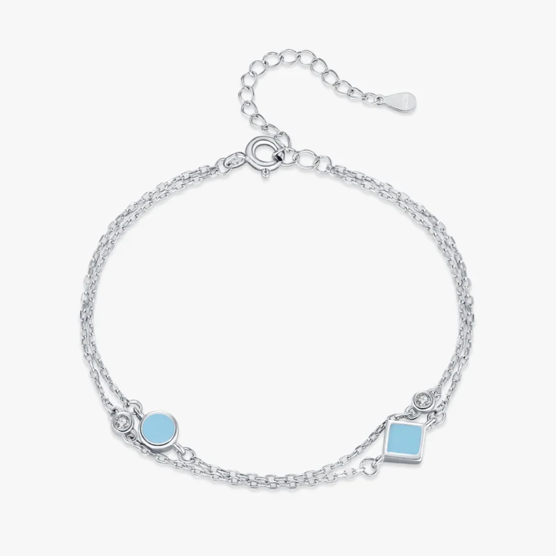 Vintage Turquoise Bracelet Shiny Zircon Link Chain Bracelet 925 Sterling Silver