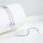 Vintage Turquoise Bracelet Shiny Zircon Link Chain Bracelet 925 Sterling Silver