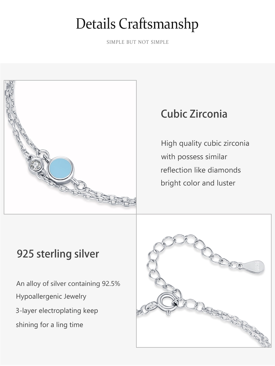 Vintage Turquoise Bracelet Shiny Zircon Link Chain Bracelet 925 Sterling Silver