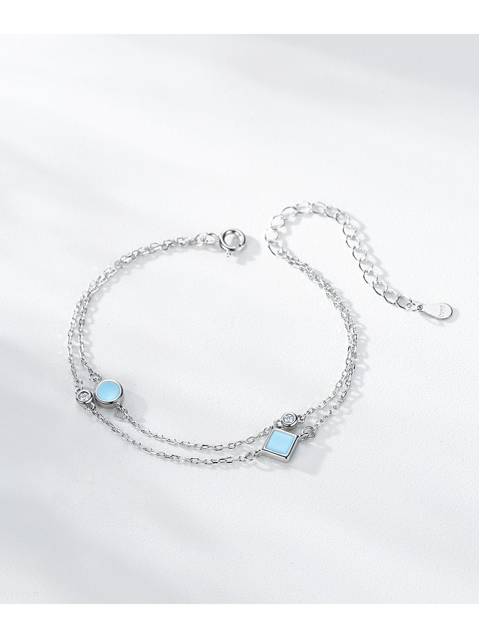 Vintage Turquoise Bracelet Shiny Zircon Link Chain Bracelet 925 Sterling Silver