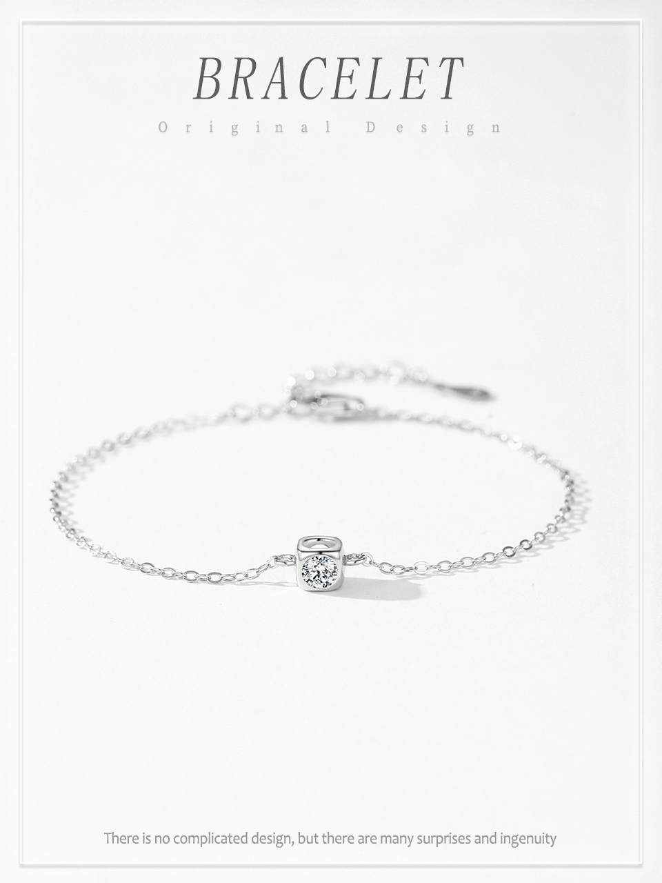 Classic Cube Square Chain Bracelet Geometric Design 925 Sterling Silver