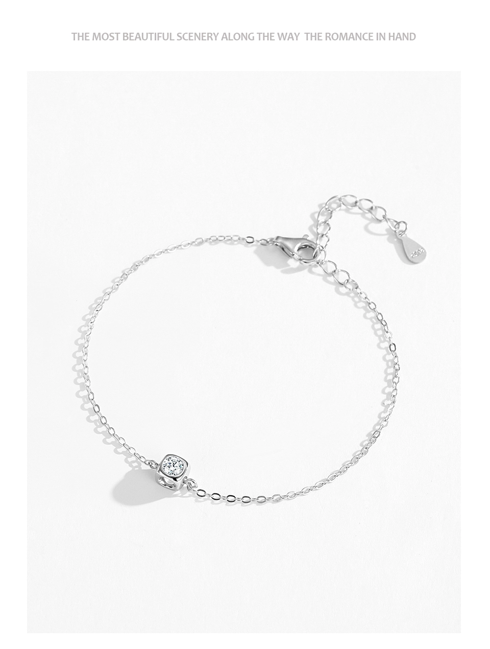 Classic Cube Square Chain Bracelet Geometric Design 925 Sterling Silver