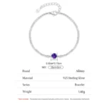 Dreamy Purple Round Zircon Bracelet 925 Sterling Silver