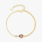 Vintage Rhodolite Zircon Chain Bracelet 925 Sterling Silver