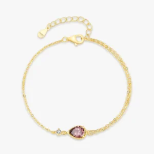 Vintage Rhodolite Zircon Chain Bracelet 925 Sterling Silver