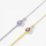 Vintage Rhodolite Zircon Chain Bracelet 925 Sterling Silver