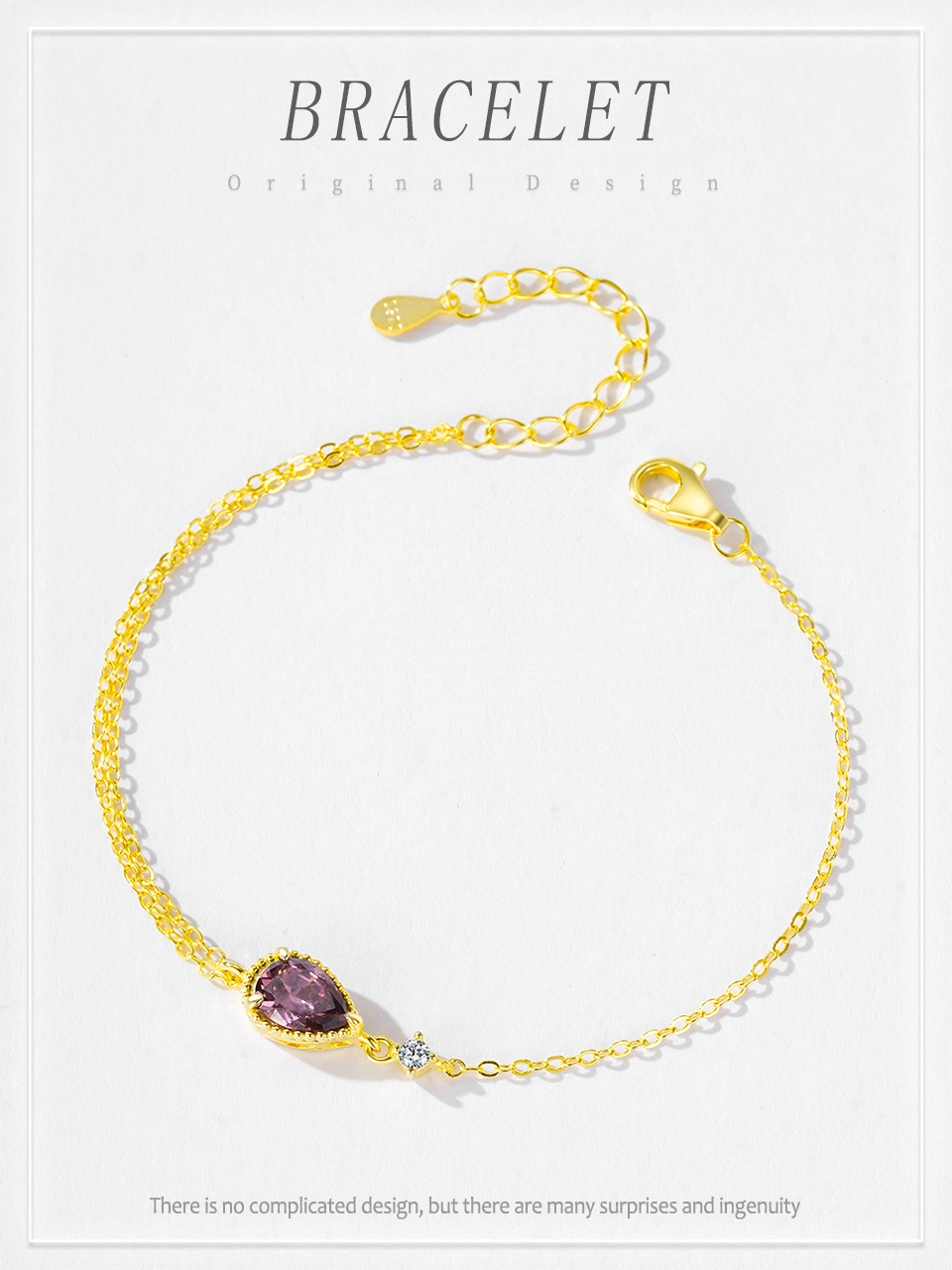 Vintage Rhodolite Zircon Chain Bracelet 925 Sterling Silver