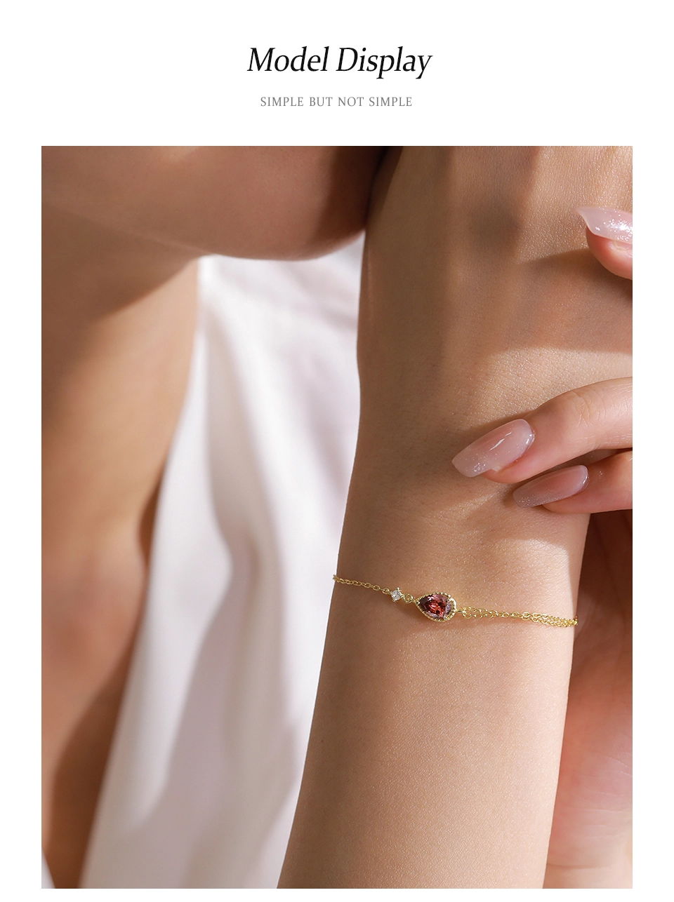 Vintage Rhodolite Zircon Chain Bracelet 925 Sterling Silver