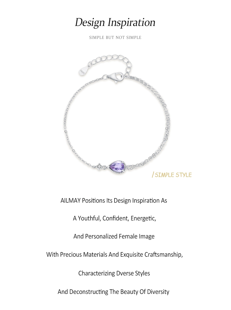 Charming Pear Shape Lavender Zircon Bracelet 925 Sterling Silver