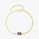 Purple Oval Zircon Gold Color Bracelet 925 Sterling Silver