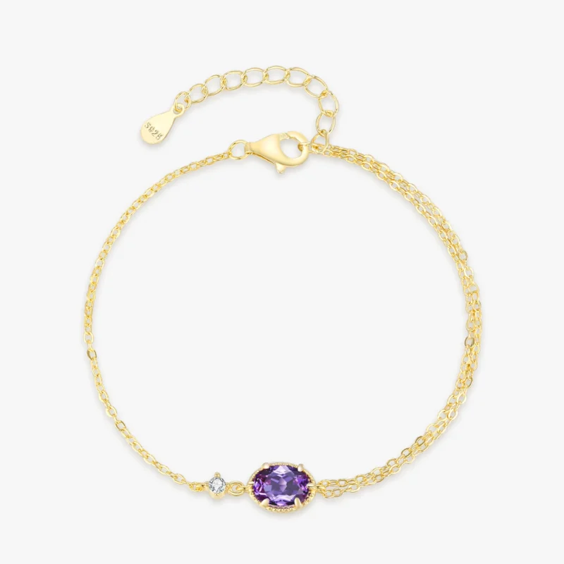 Purple Oval Zircon Gold Color Bracelet 925 Sterling Silver