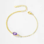 Purple Oval Zircon Gold Color Bracelet 925 Sterling Silver