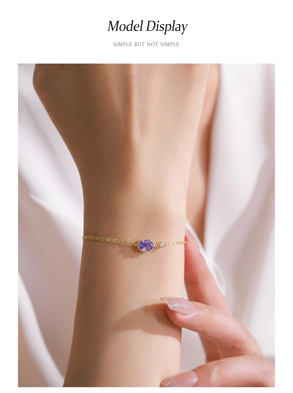 Purple Oval Zircon Gold Color Bracelet 925 Sterling Silver
