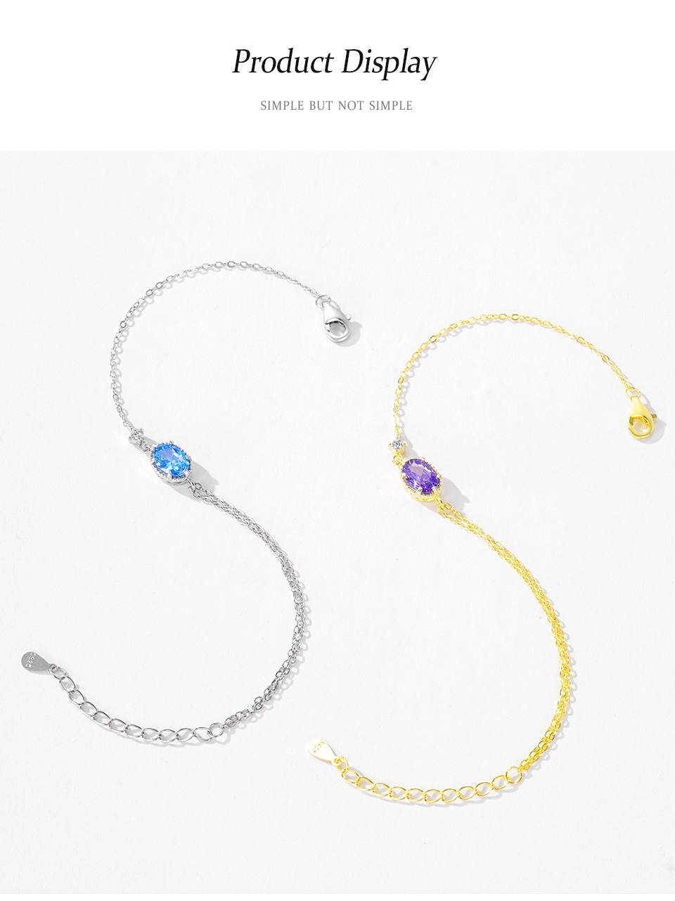Purple Oval Zircon Gold Color Bracelet 925 Sterling Silver