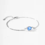 Aqua Blue Cubic Zirconia Oval Chain Bracelets 925 Sterling Silver