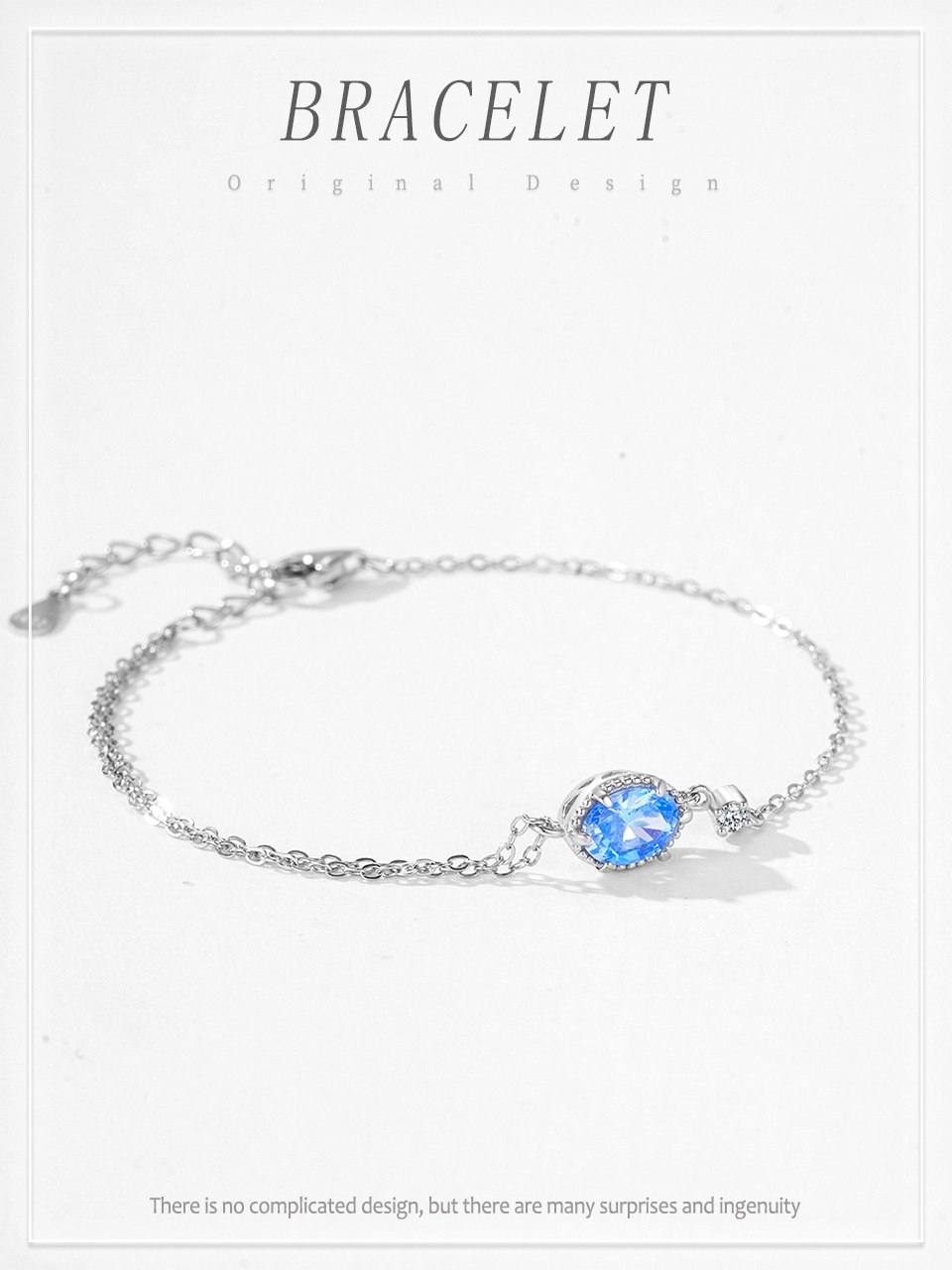 Aqua Blue Cubic Zirconia Oval Chain Bracelets 925 Sterling Silver