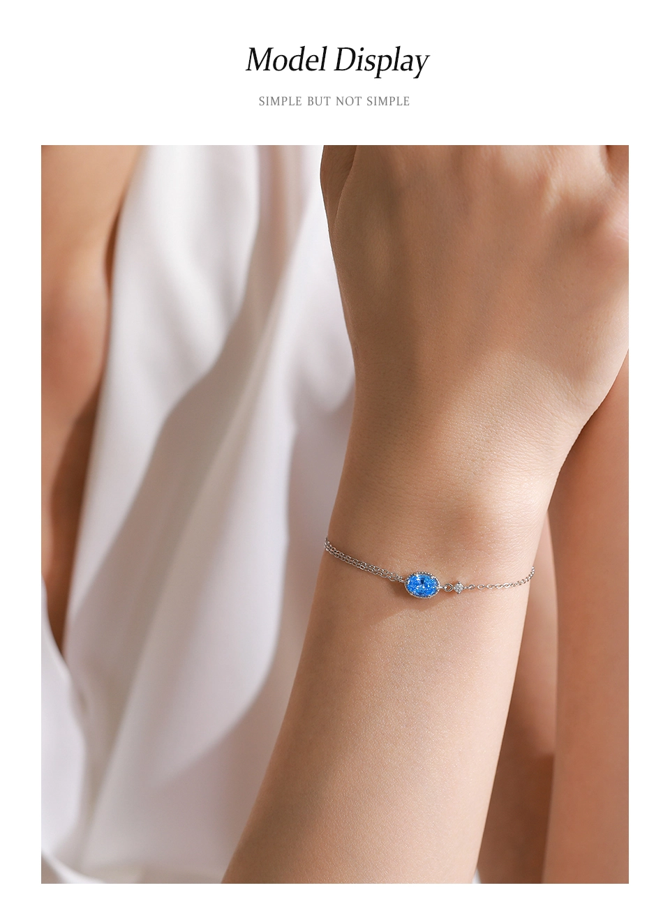 Aqua Blue Cubic Zirconia Oval Chain Bracelets 925 Sterling Silver