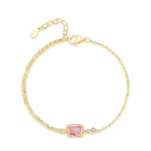 Mini Rectangular Pink Zircon Exquisite Chain Bracelets 925 Sterling Silver