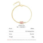 Mini Rectangular Pink Zircon Exquisite Chain Bracelets 925 Sterling Silver