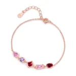 Sweet Pink Purple Geometric Design Chain Bracelet925 Sterling Silver