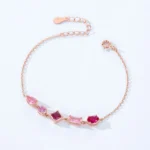 Sweet Pink Purple Geometric Design Chain Bracelet925 Sterling Silver