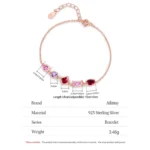 Sweet Pink Purple Geometric Design Chain Bracelet925 Sterling Silver