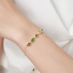 Geometric Design Green Yellow Cubic Zircon Chain Bracelet 925 Sterling Silver