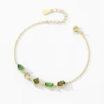 Geometric Design Green Yellow Cubic Zircon Chain Bracelet 925 Sterling Silver