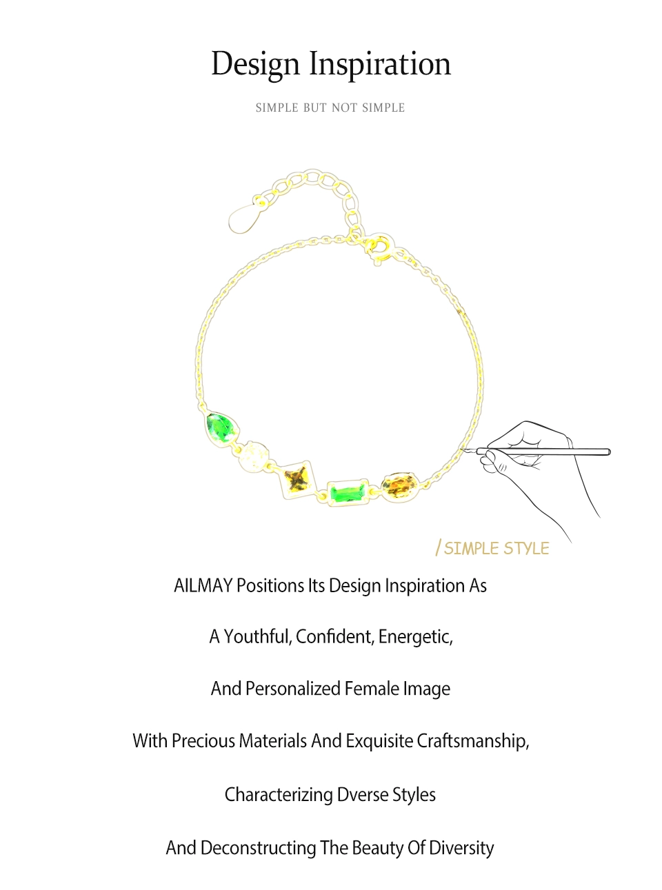 Geometric Design Green Yellow Cubic Zircon Chain Bracelet 925 Sterling Silver