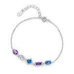 Blue Purple Zircon Geometric Design Chain Bracelet 925 Sterling Silver