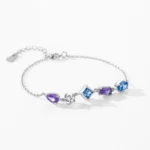 Blue Purple Zircon Geometric Design Chain Bracelet 925 Sterling Silver