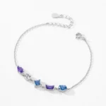 Blue Purple Zircon Geometric Design Chain Bracelet 925 Sterling Silver