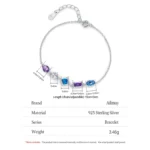 Blue Purple Zircon Geometric Design Chain Bracelet 925 Sterling Silver