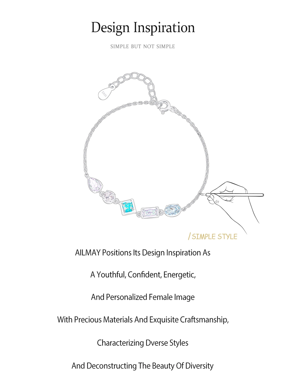 Blue Purple Zircon Geometric Design Chain Bracelet 925 Sterling Silver
