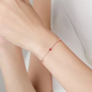 Exquisite Sweet Pink Zircon Chain Bracelet 925 Sterling Silver