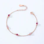 Exquisite Sweet Pink Zircon Chain Bracelet 925 Sterling Silver