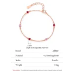 Exquisite Sweet Pink Zircon Chain Bracelet 925 Sterling Silver